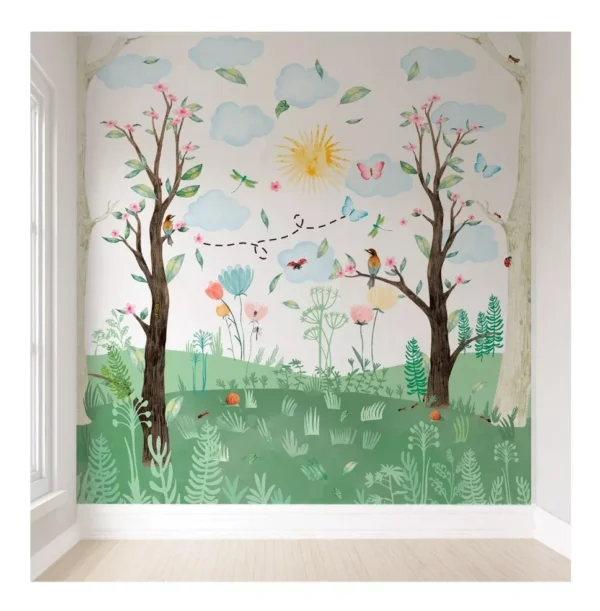 Papel De Parede Infantil Floresta Para Quarto Bebê 3m² Vr450