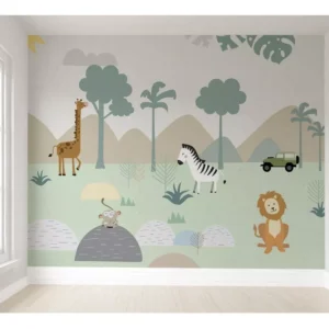 Papel De Parede Infantil Floresta Para Quarto Bebê Safári M²