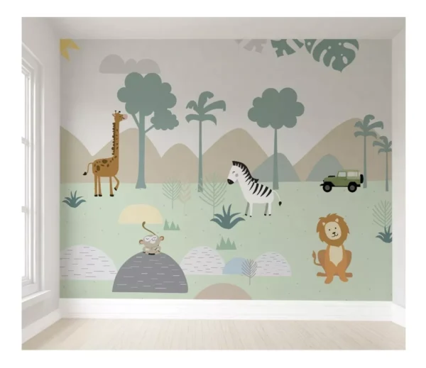 Papel De Parede Infantil Floresta Para Quarto Bebê Safári M²