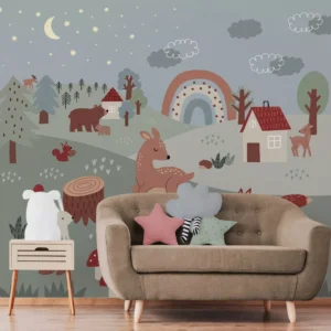 Papel De Parede Infantil Floresta Safari Animais - 3m² Vr643