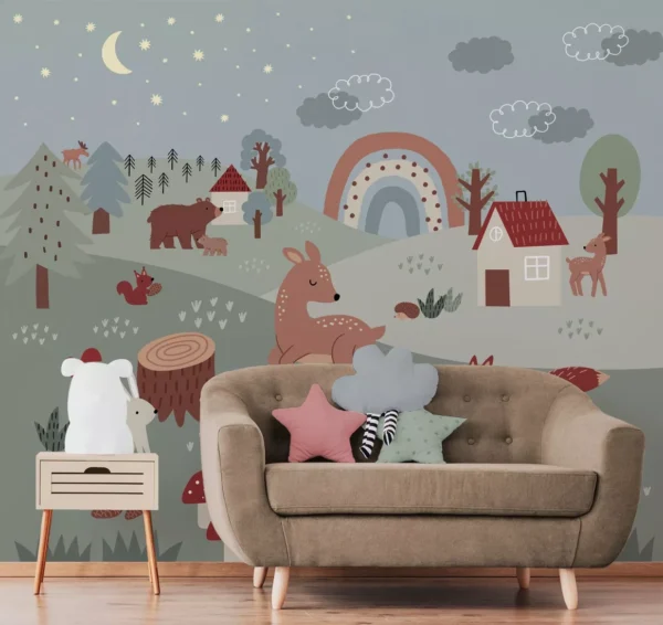 Papel De Parede Infantil Floresta Safari Animais - 3m² Vr643