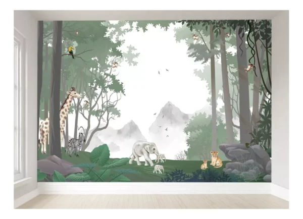 Papel De Parede Infantil Floresta Safari Quarto Bebê M²