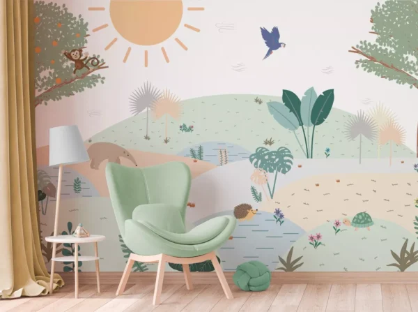 Papel De Parede Infantil Floresta Verde Safari Bebê 3m Vr647