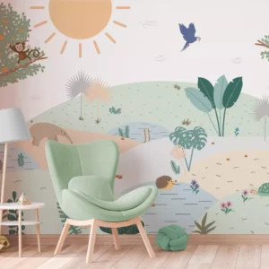 Papel De Parede Infantil Floresta Verde Safari Bebê 5m Vr647