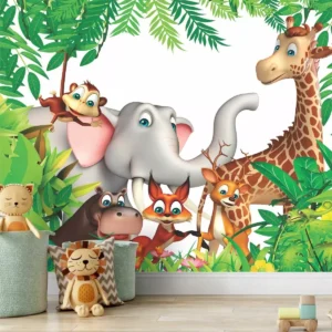 Papel De Parede Infantil Floresta Zoo Elefante Safari Gg935