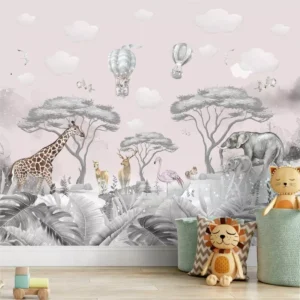 Papel De Parede Infantil Floresta Zoo Safari Painel G1119