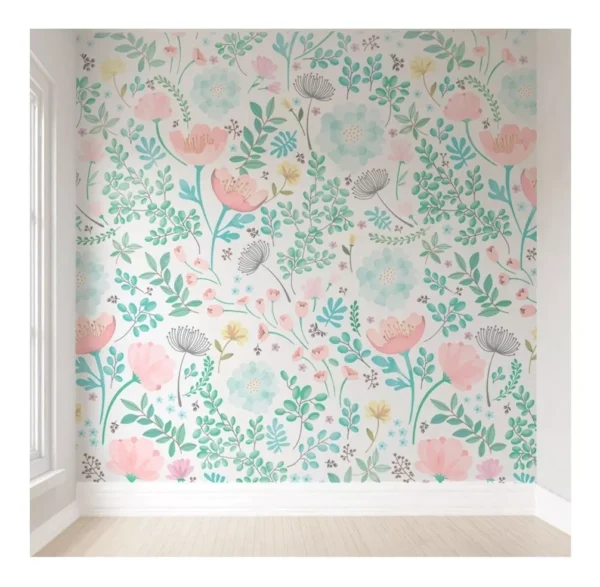 Papel De Parede Infantil Florido Para Quarto Bebê 10m² Vr438