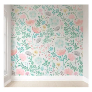 Papel De Parede Infantil Florido Para Quarto Bebê 9m² Vr438