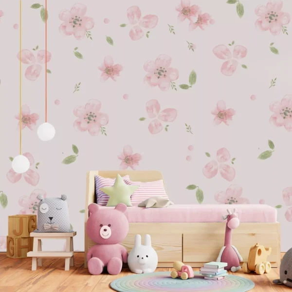 Papel De Parede Infantil Florido Para Quarto Bebê Menina M²