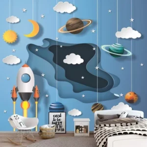 Papel De Parede Infantil Foguete Céu Astronauta 4x3m Gg687