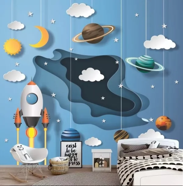 Papel De Parede Infantil Foguete Céu Astronauta 4x3m Gg687