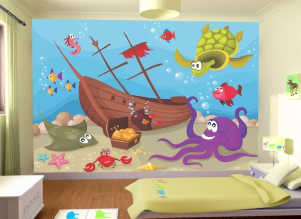 Papel De Parede Infantil Fundo Do Mar Peixes 4,5m² Azs50