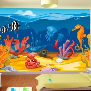 Papel De Parede Infantil Fundo Do Mar Peixes Ondas M² Azs47