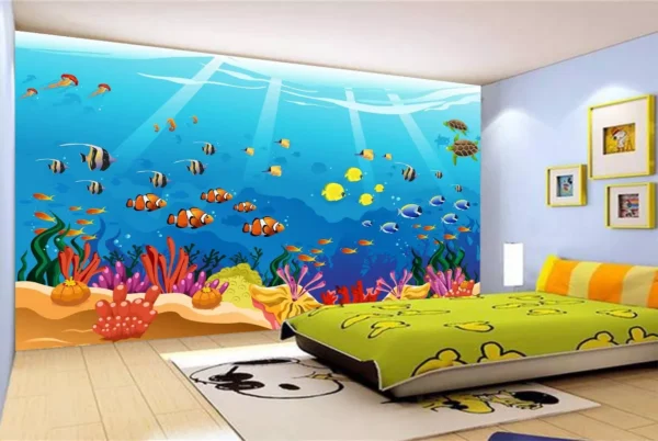 Papel De Parede Infantil Fundo Do Mar Peixinhos 10m² Azs52