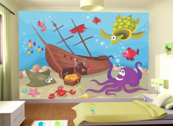 Papel De Parede Infantil Fundo Do Mar Tartaruga M² Azs50