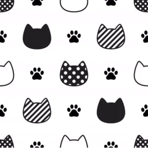 Papel De Parede Infantil Gatinhos Preto E Branco - 3,00m