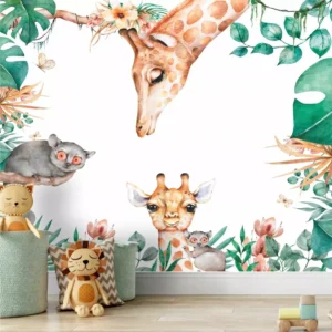 Papel De Parede Infantil Girafa Selva Safari Painel G1044