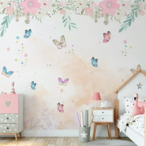 Papel De Parede Infantil Jardim Floral Borboletas 5m² Vr642