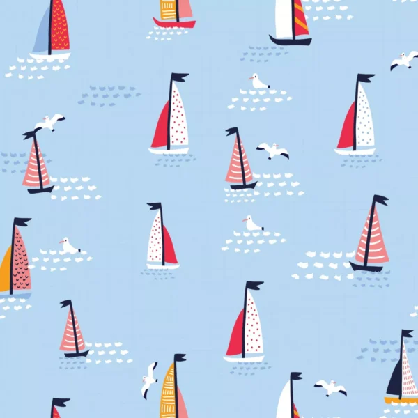 Papel De Parede Infantil Mar E Barcos Fundo Azul 57x270cm