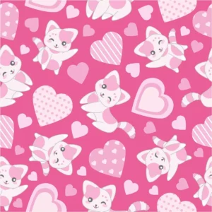 Papel De Parede Infantil Menina Gatinha Corações Rosa Pink