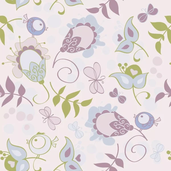 Papel De Parede Infantil Menina Roxo Lilas Azul Passarinhos