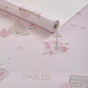 Papel De Parede Infantil Menina Torre Eiffel Paris Rosa Pink