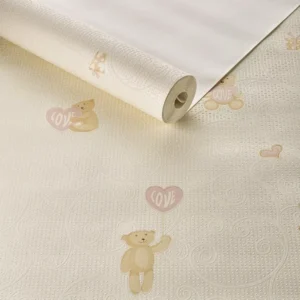 Papel De Parede Infantil Menina Ursinho Love Borboleta Rosa