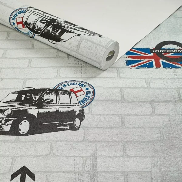 Papel De Parede Infantil Menino Carro England Tijolinho