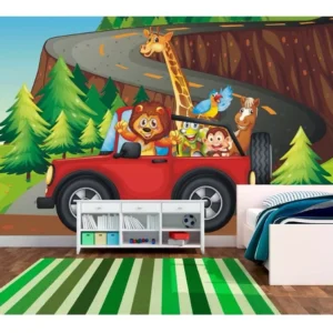 Papel De Parede Infantil Menino Zoo Safari Animais 6m² M43