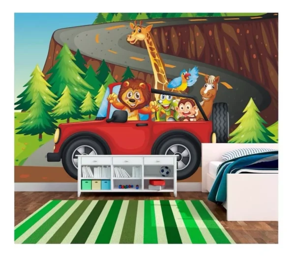 Papel De Parede Infantil Menino Zoo Safari Animais 6m² M43