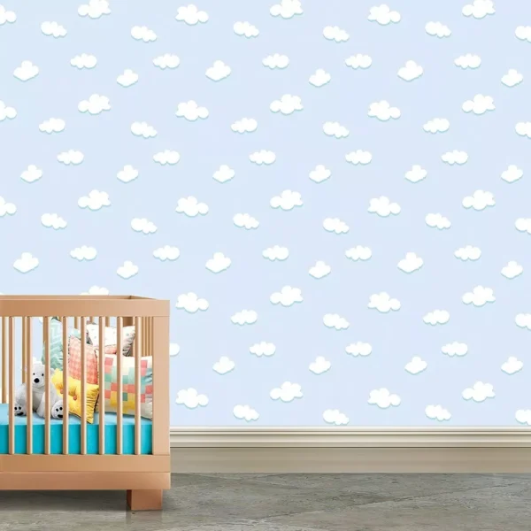 Papel De Parede Infantil Nuvem Azul Bebê Rolo 10m