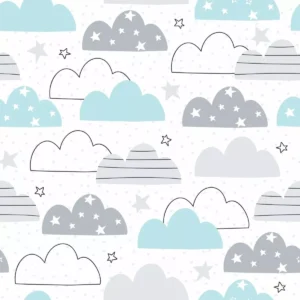 Papel De Parede Infantil Nuvem Azul Nuvens Estrela Bebe 1,5m