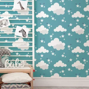 Papel De Parede Infantil Nuvem Chuva Nuvens Quarto Teen 10 M