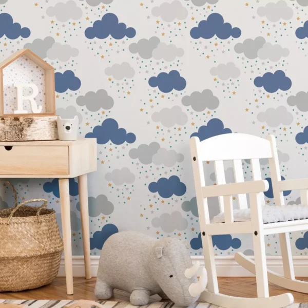 Papel De Parede Infantil Nuvem Chuva Nuvens Teen Quarto 10 M