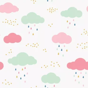 Papel De Parede Infantil Nuvem Rosa Chuva Nuvens Adesiv 2,5m