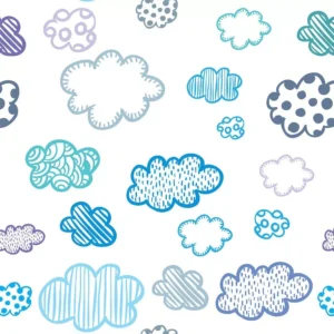 Papel De Parede Infantil, Nuvens, Azul, Lavável 310x58cm