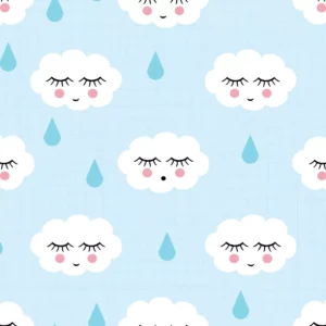 Papel De Parede Infantil Nuvens Com Gotinhas Azul 2,70x0,57m