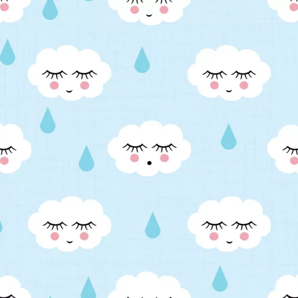 Papel De Parede Infantil Nuvens Com Gotinhas Azul 2,70x0,57m