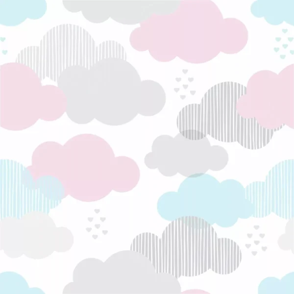 Papel De Parede Infantil Nuvens Rosa, Cinza E Azul - 3,00m