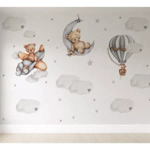 Papel De Parede Infantil Quarto Bebê Balão Urso Nuvem 4m²