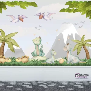 Papel De Parede Infantil Quarto Dinossauro Coqueiro