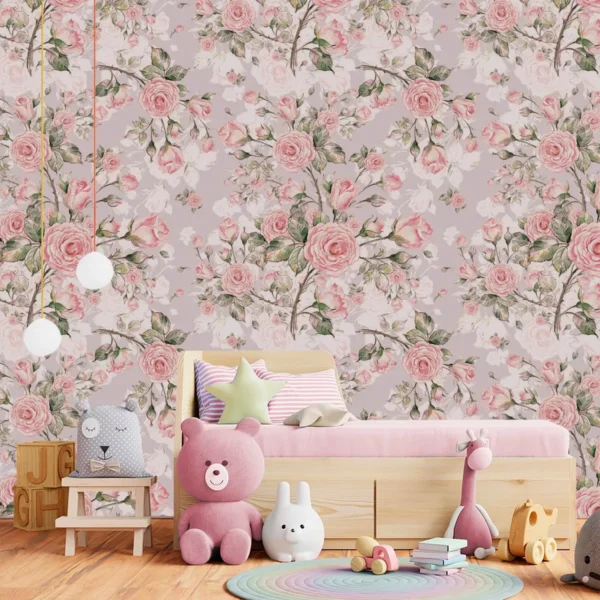 Papel De Parede Infantil Rosa Flores Quarto Bebê Menina M²