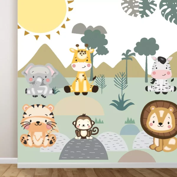 Papel De Parede Infantil Safari Animais Autocolante 1m²