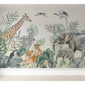 Papel De Parede Infantil Safári Animal Floresta Bebê 4m²