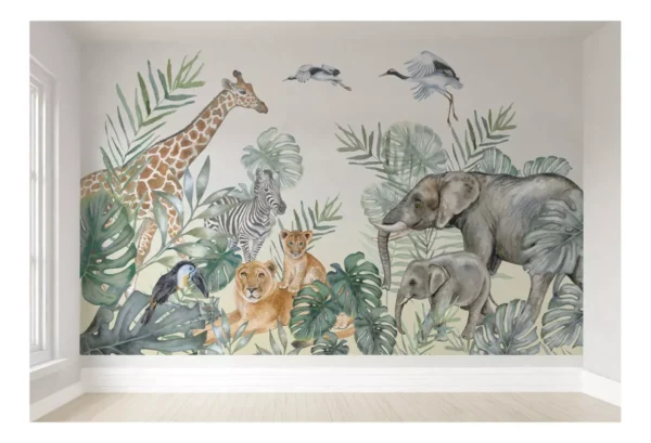 Papel De Parede Infantil Safári Animal Floresta Bebê 4m²