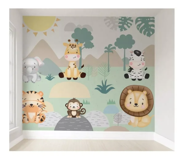 Papel De Parede Infantil Safari Auto Colante 4m² Vr221