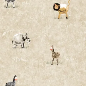 Papel De Parede Infantil Safari Bege Claro, Cinza Hello Kids