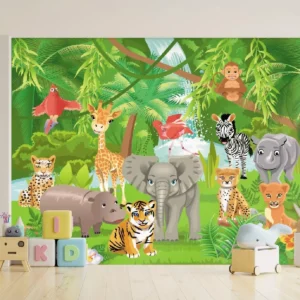 Papel De Parede Infantil Safari Bichos Animais Bebê Por M²