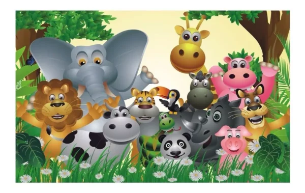 Papel De Parede Infantil Safari Bichos Selva Bichinhos Animais Adesivo M14