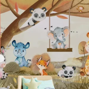 Papel De Parede Infantil Safári Bosque Floresta Adesivo M²